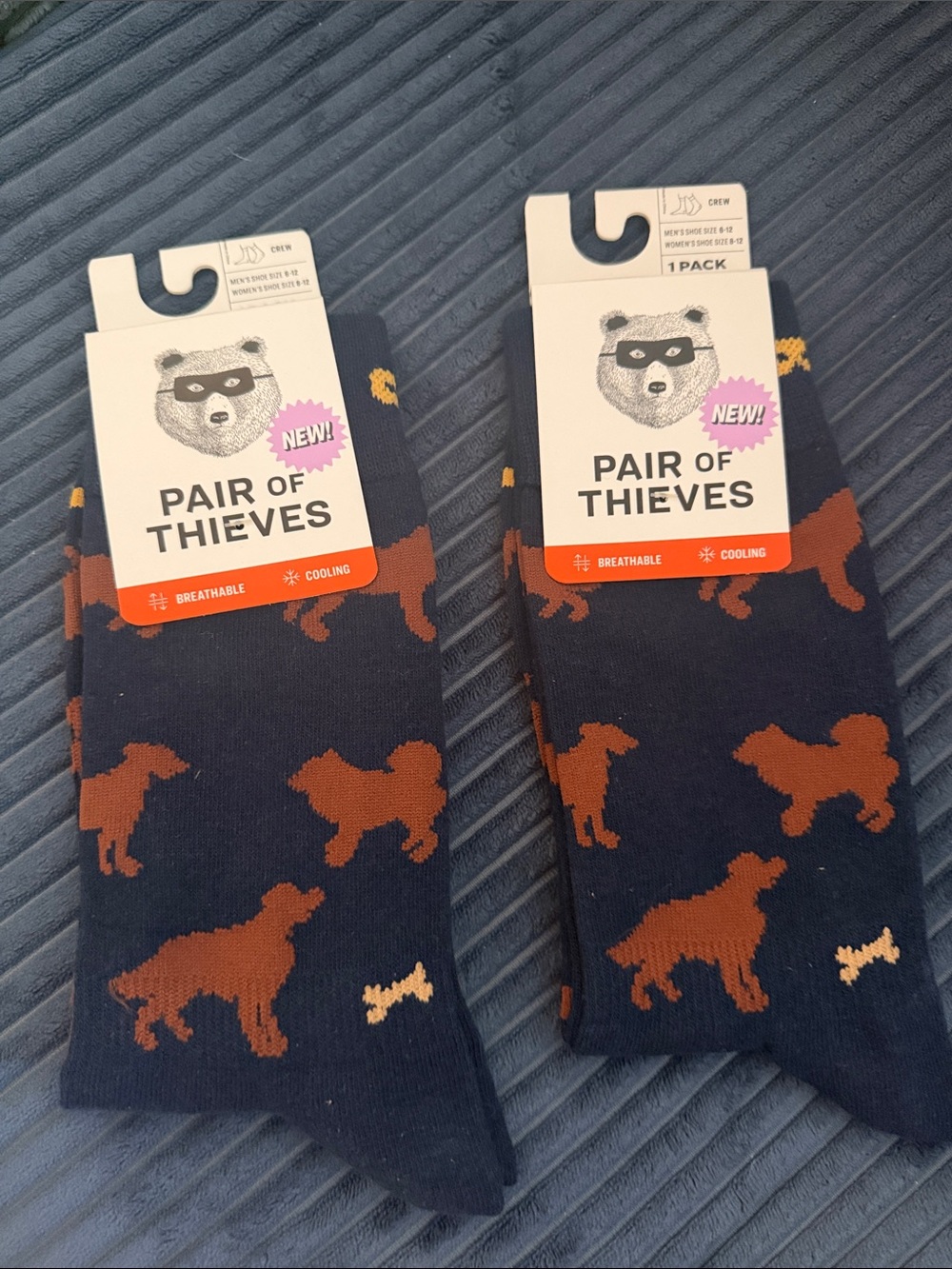 Pair of Thieves Men's Navy Socks with Brown Dog Pattern